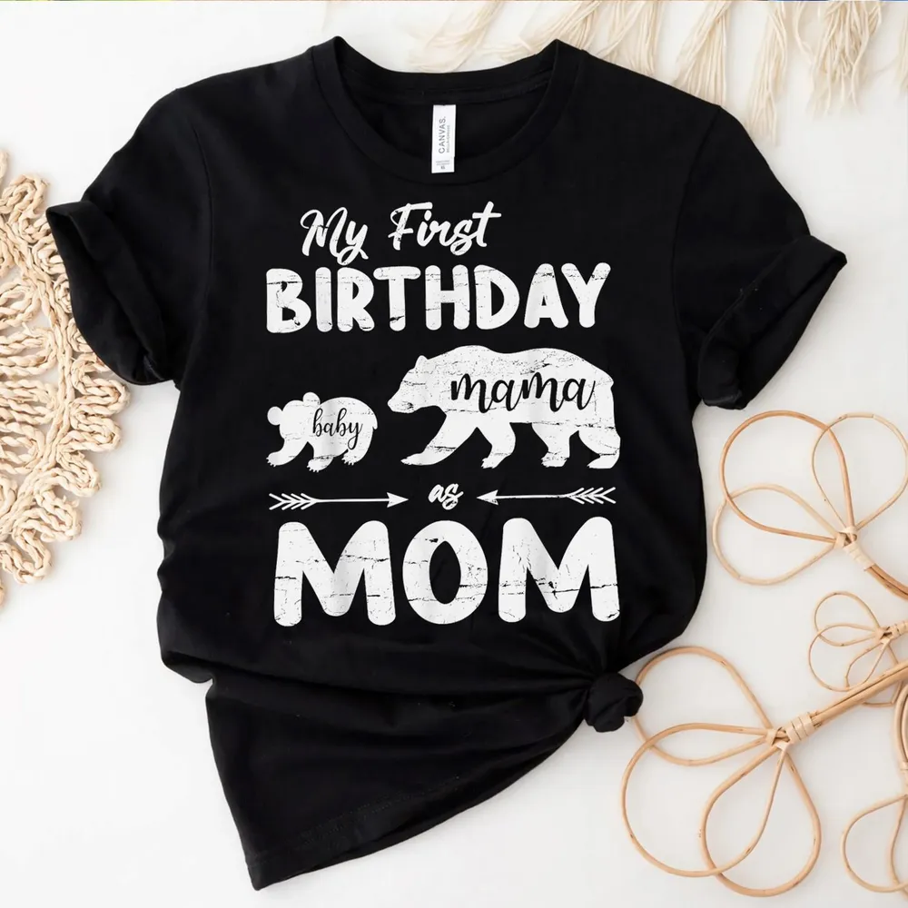 Mama & Baby Bears Walking Together My First Birthday As Mom T-Shirt Unisex Standard T-Shirt black s