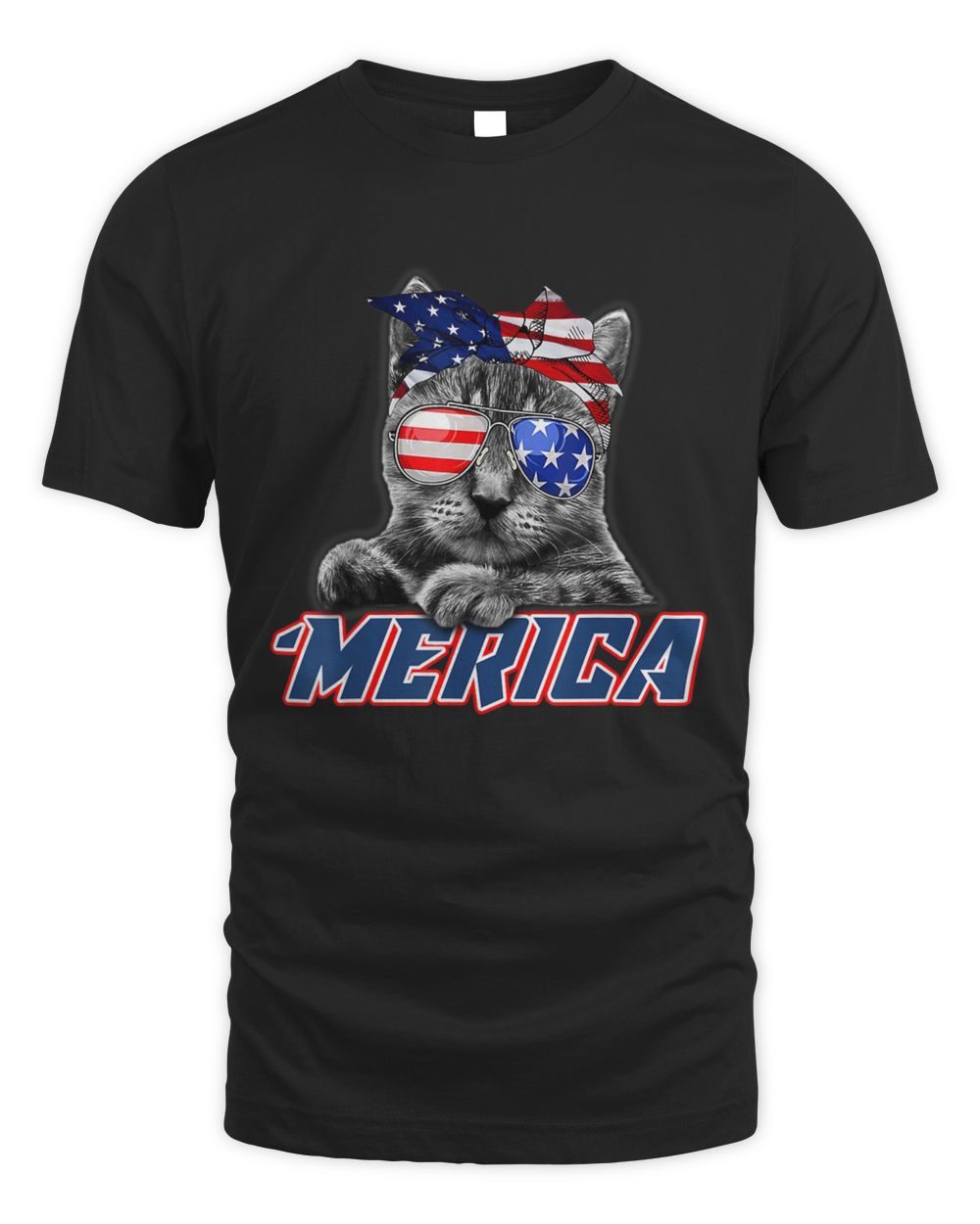 Cats 365 Merica Cat American Flag 4th of July USA Funny Cats T-Shirt Unisex Standard T-Shirt black s