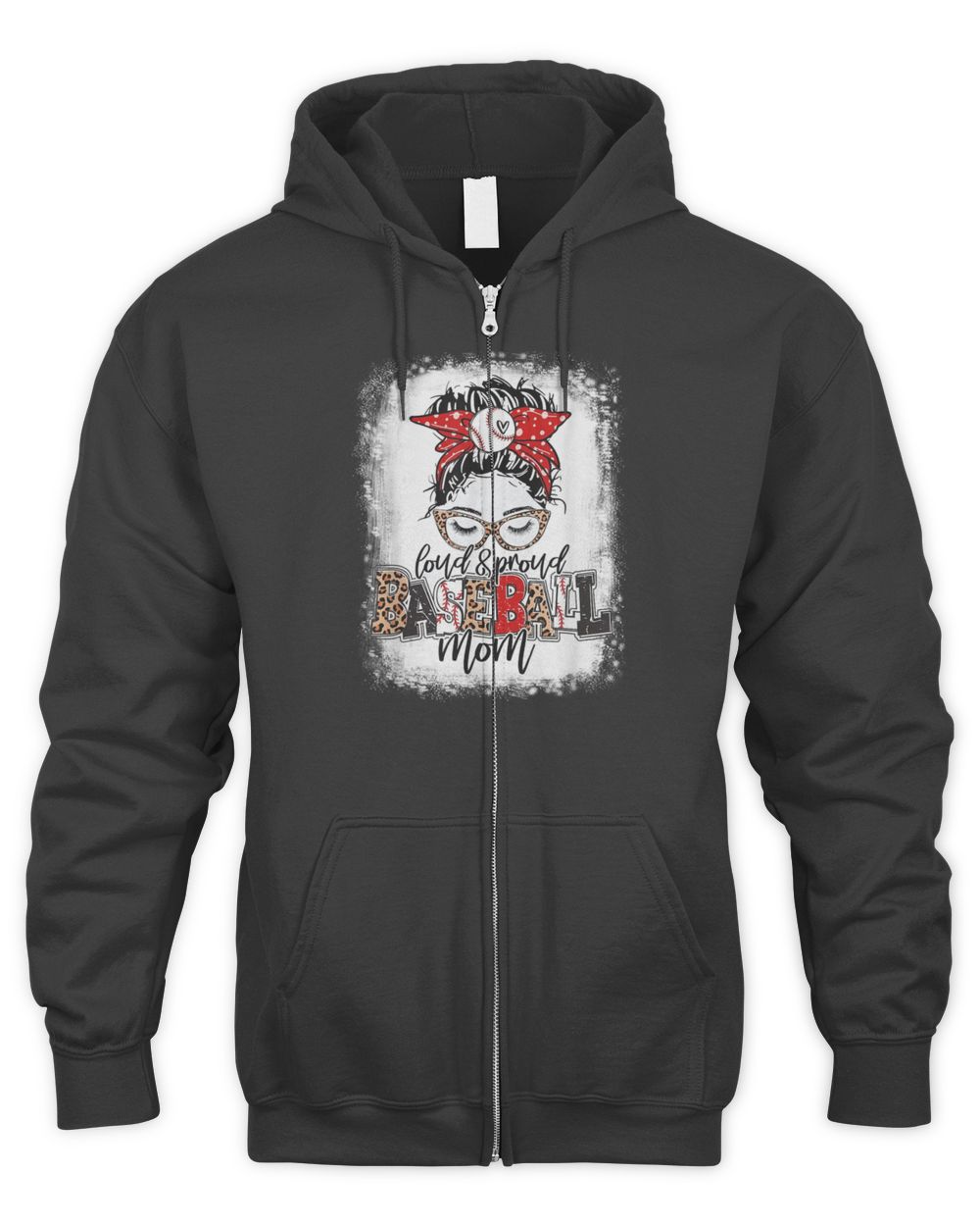 Loud And Proud BaseBall Mom Life Messy Bun Leopard T-Shirt Men's Zip Hoodie black s