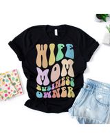 Womens Retro WIFE MOM BUSINESS OWNER Mrs CEO Boss Mama Groovy T-Shirt Unisex Standard T-Shirt black s