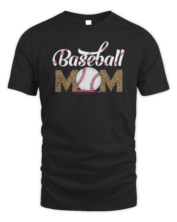 Leopard Baseball Mom Mothers Day Catcher Mom Life Womens T-Shirt