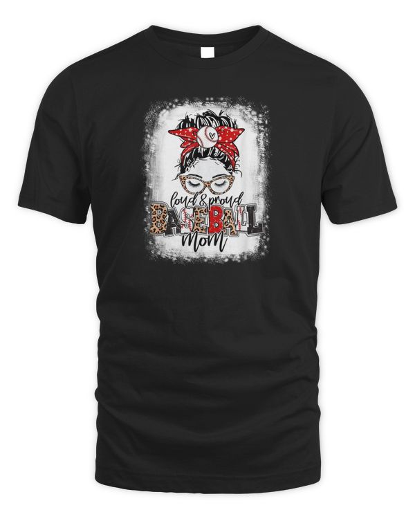 Loud And Proud BaseBall Mom Life Messy Bun Leopard T-Shirt