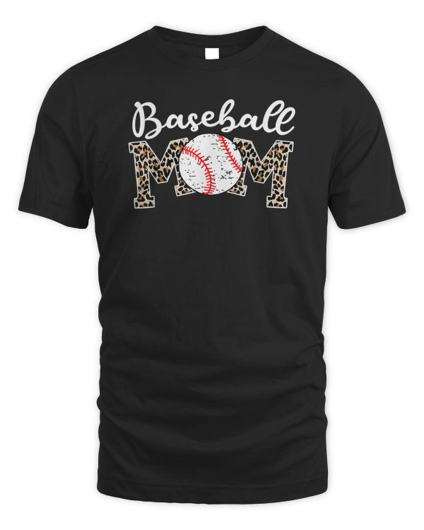 Softball Baseball Mom Leopard Tee Mother's Day T-Shirt